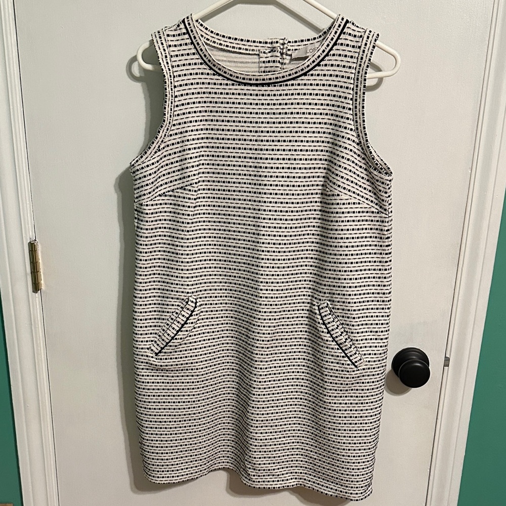 0050 LOFT Black and White Striped Midi‎ Dress womens size medium